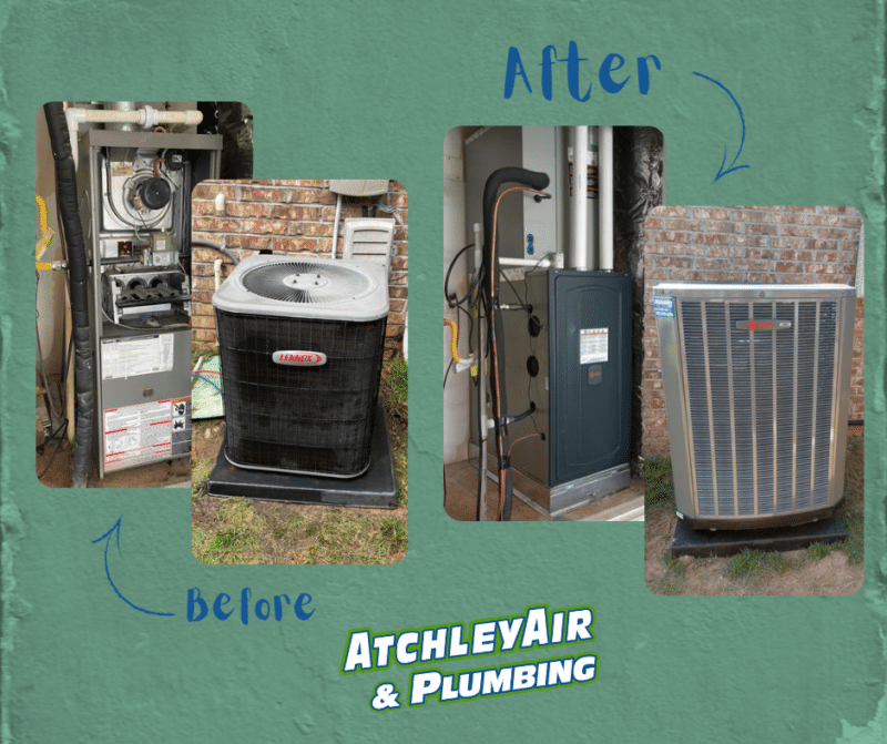 Before and after photos of HVAC install by Atchley Air